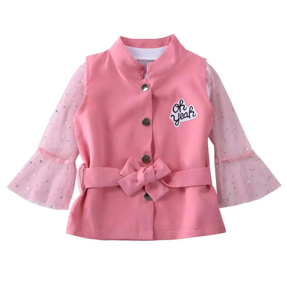 Elegant Girl Clothes 2020 Toddler Baby Kid Girls Set Vest Coat Lace Flare Sleeve +Vest Tops Shirt +Mini Skirts 3pcs Outfits