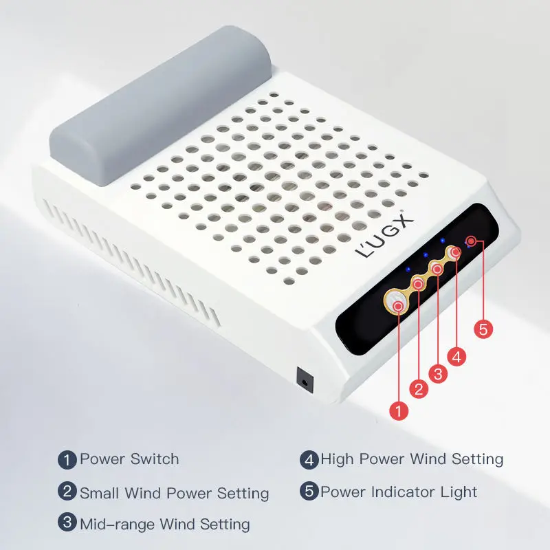 LUGX Strong suction wireless nail dust Vacuum cleaner rechargeable nail table dust collector with handpillow