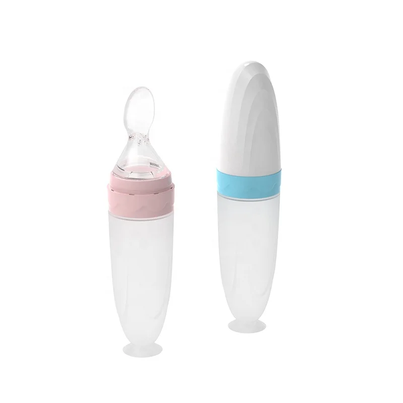 OEM Service High quality silicone material suction food  bottle feeding bottle baby feeder spoon