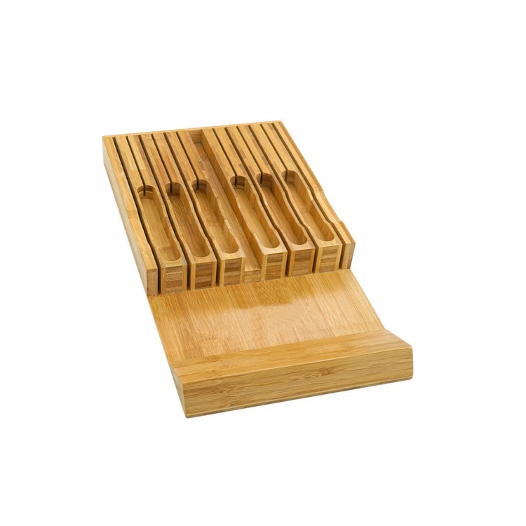 Wholesale Durable Material Bamboo Kitchen Drawer Organizer Stainless Steel Knife Block