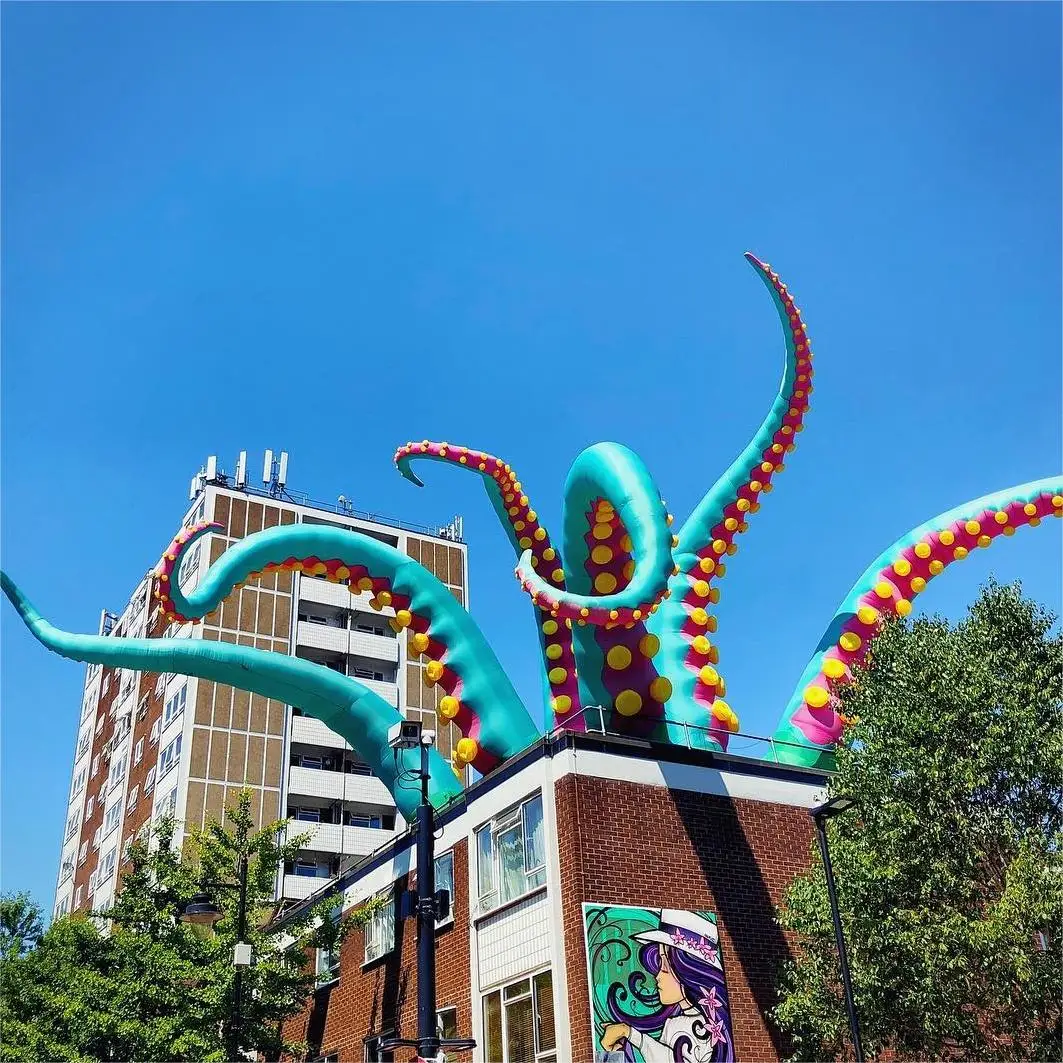Green Inflatable Giant Octopus Balloon Red Claws Halloween Party Decoration Tentacles