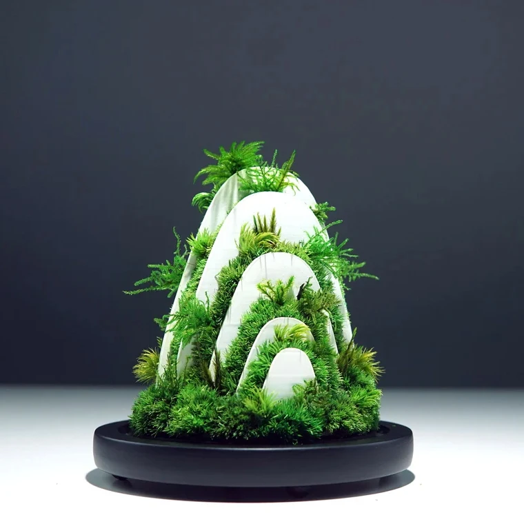 Wholesales Preserved Artificial Stabilized Reindeer Moss In Clear Glass Dome Natural Decor