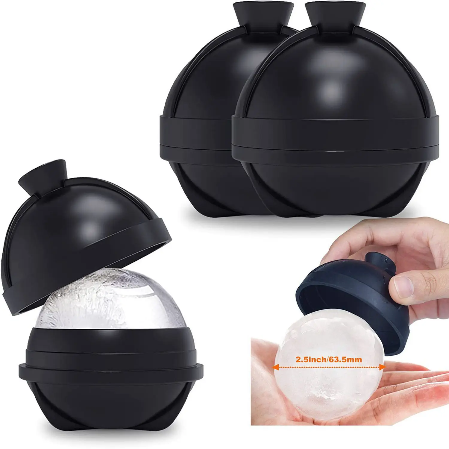 6cm Whiskey Round Silicone Ice Maker Can Customized logo Large Ball with Funnel and Lid for Home Use