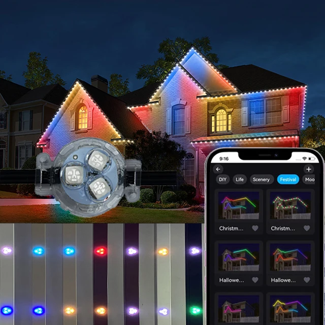 Outdoor IP68 rgbw led pixel light smart wifi control holiday led string pixel christmas permanent outdoor lights 100 ft