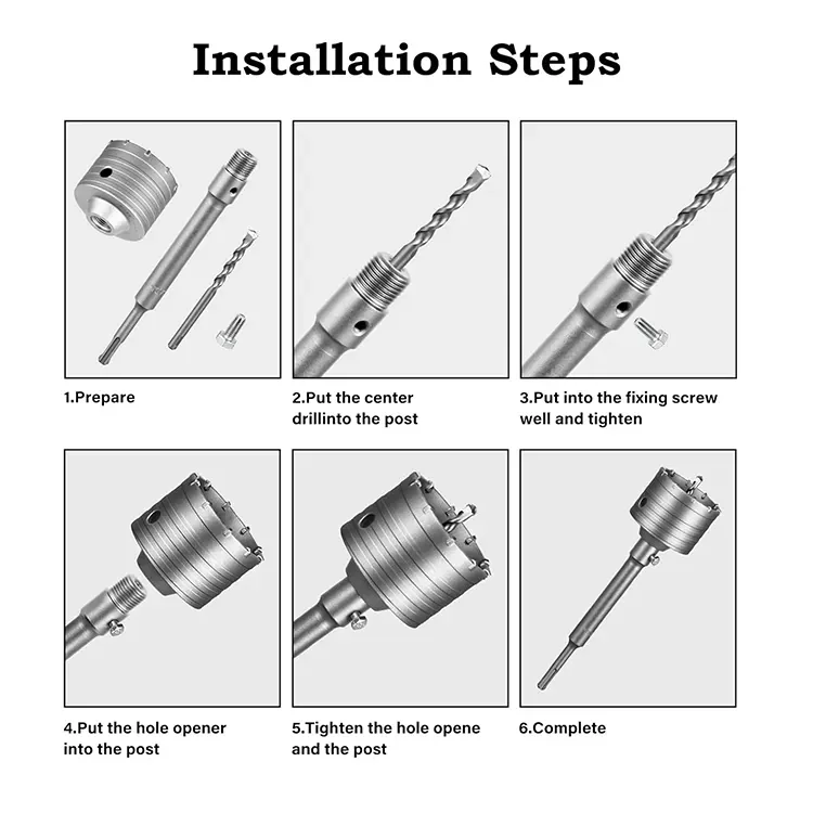 6-Inch Tungsten Steel Concrete Hole Saw Carbide Drill Bit SDS Plus Shank Stainless Steel Marble Cut Center Positioning Drill