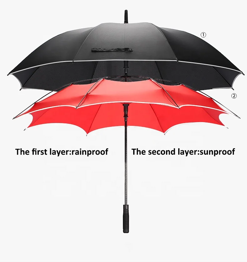 OEM Factory Production 30Inch 8K Double Layer Plastic Handle Strong Windproof Golf Umbrella