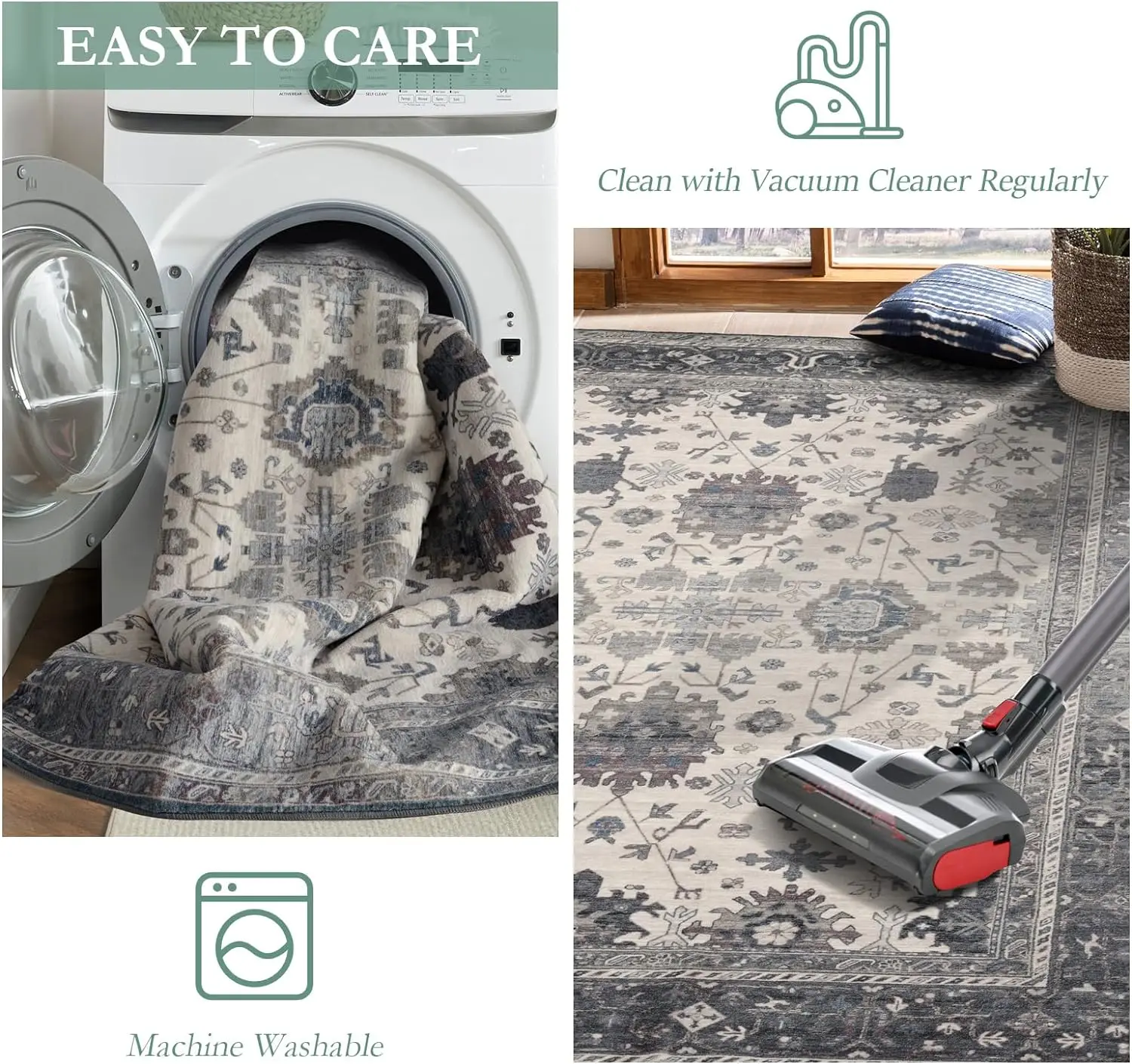 Machine Washable Rugs for Entryway Bedroom Bedside Kitchen Hallway Living Room Laundry Room Indoor Mat Non Slip Washable Rugs