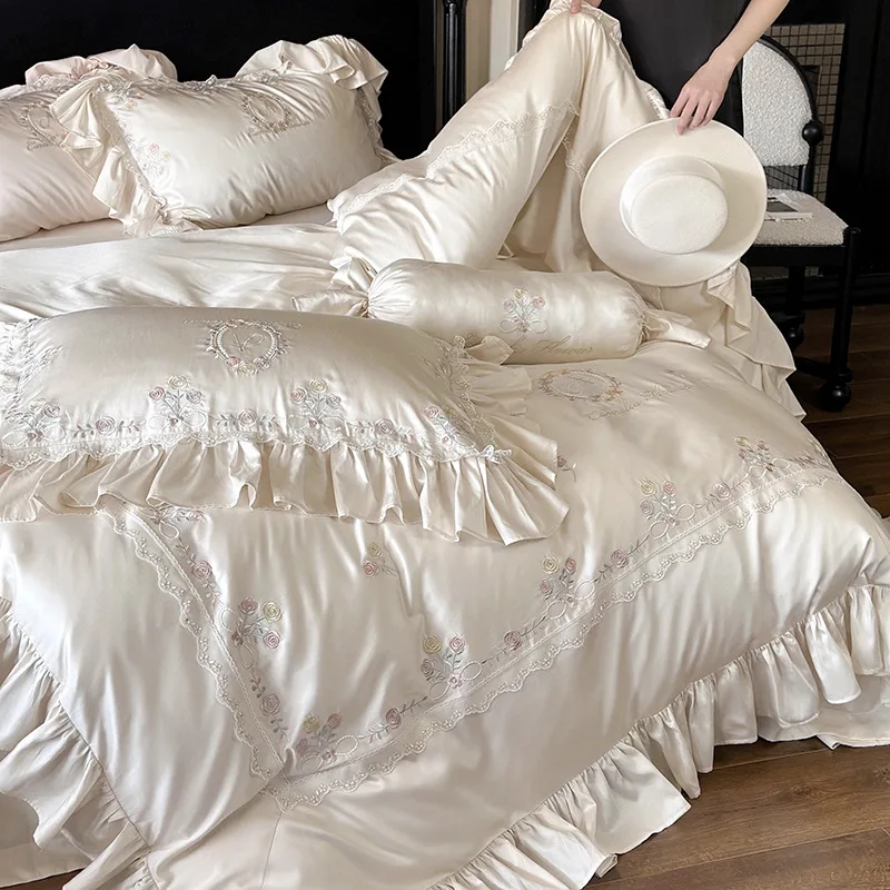 Romantic French Summer 100S Double-sided lyocell Four-piece Embroidered Quilt Cover sets