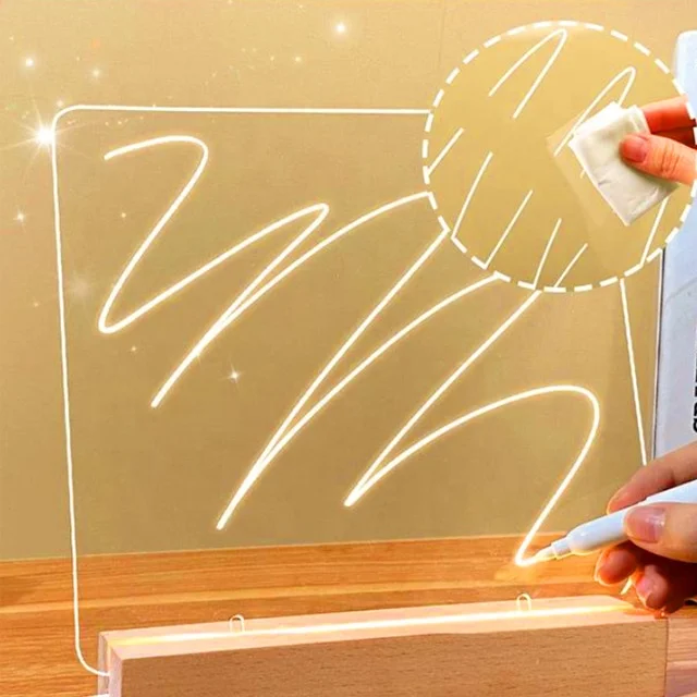 Usb Message Board Light with Pen Creative LED Night Light High Transparent Acrylic Message Board Holiday Light with Base