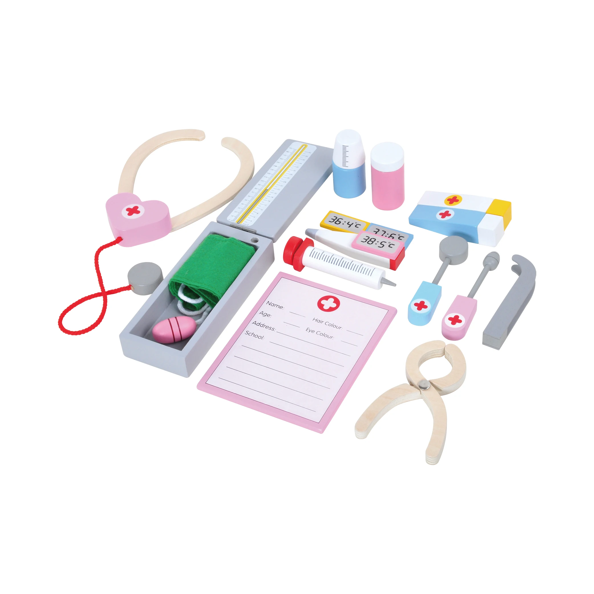 Role play game medical equipment carry case simulation play toy doctor set wooden for kids