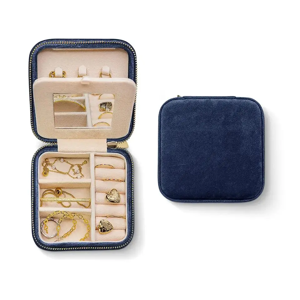 VANLOCY Hot Selling Green Travel Mini Jewel Case Box Cute Leather Storage Ring Necklace Packaging Organizers velvet jewelry box