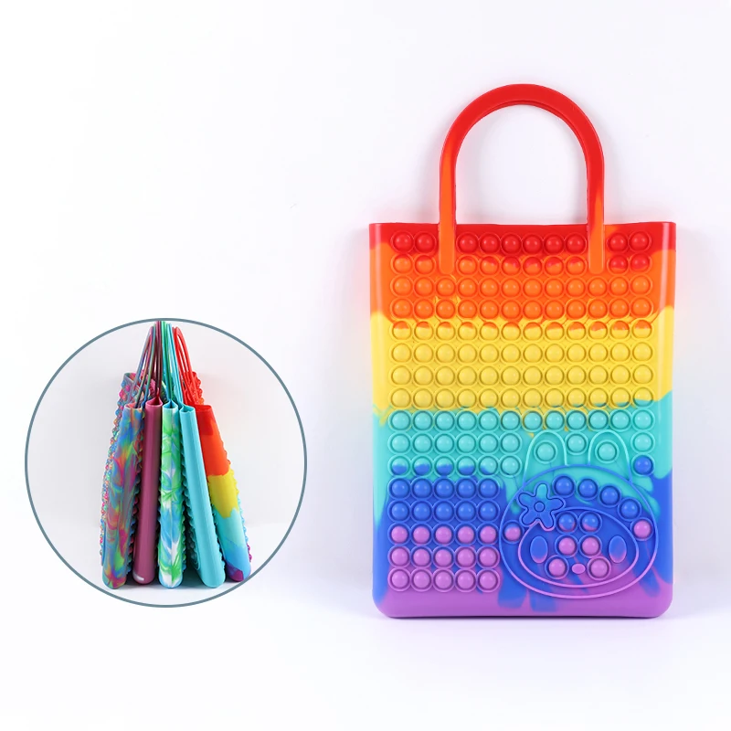 Большая сумка для снятия стресса, пузырьковая простая сумка, женские сенсорные сумки-тоуты, силиконовые радужные сумочки