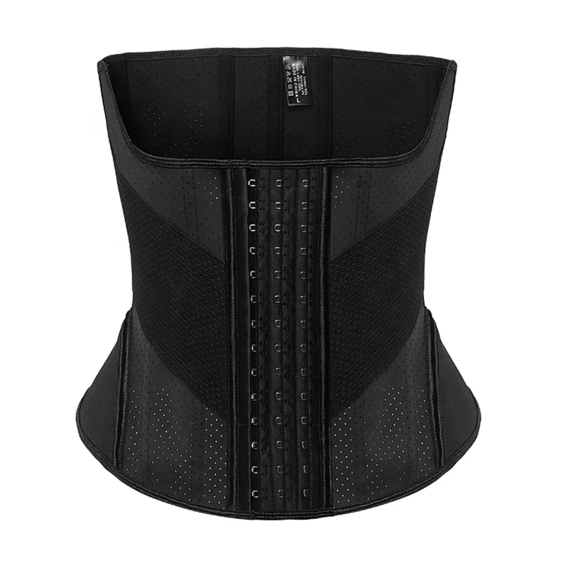 Custom Logo Perforated Latex Waist Trainer Corset With Air Holes Corset 3-row Buckle Slimming Latex Sheath 25 Steel Bone Corset