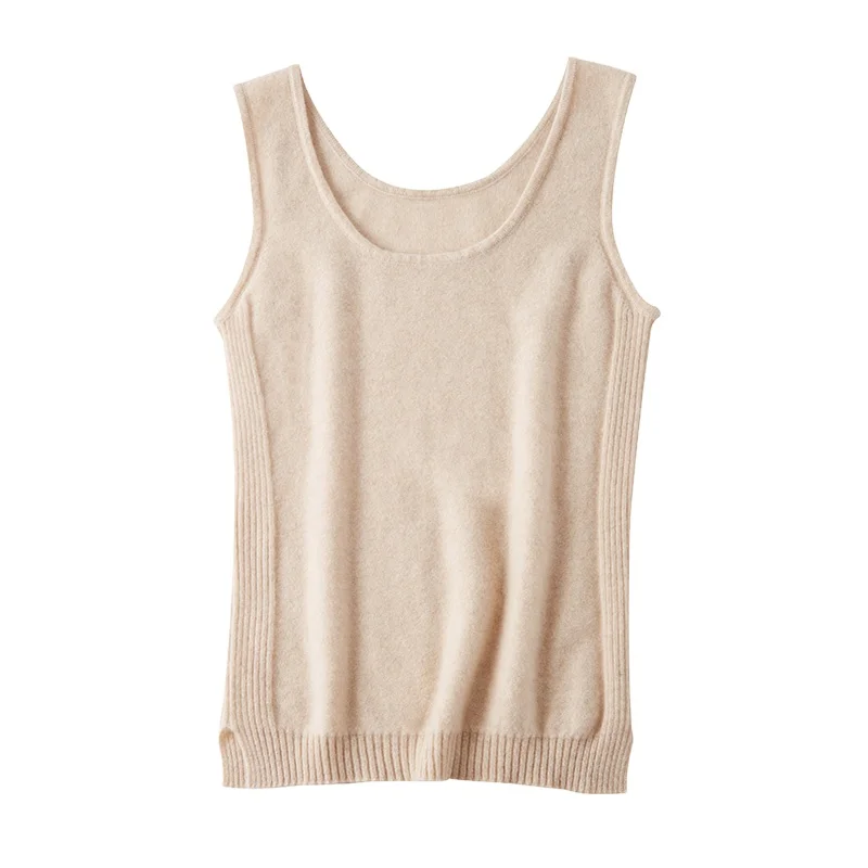Кашемировая Кофта женская с круглым вырезом, тонкая трикотажная маленькая внутренняя короткая кофта без рукавов для осени и зимы