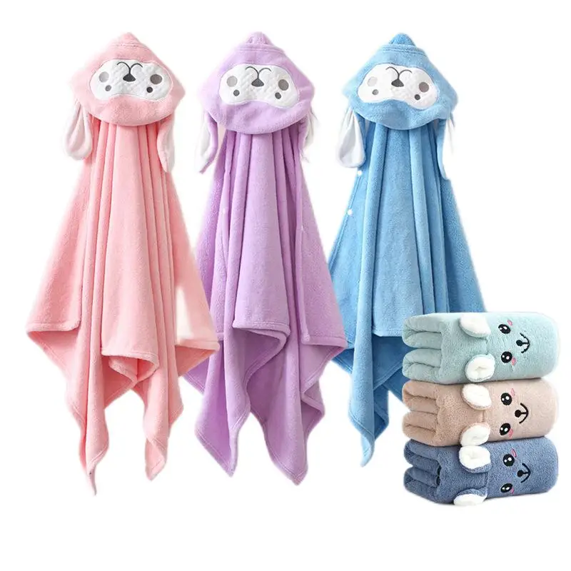 Baby bath towel Flannel fleece cartoon animal head baby hooded poncho towel