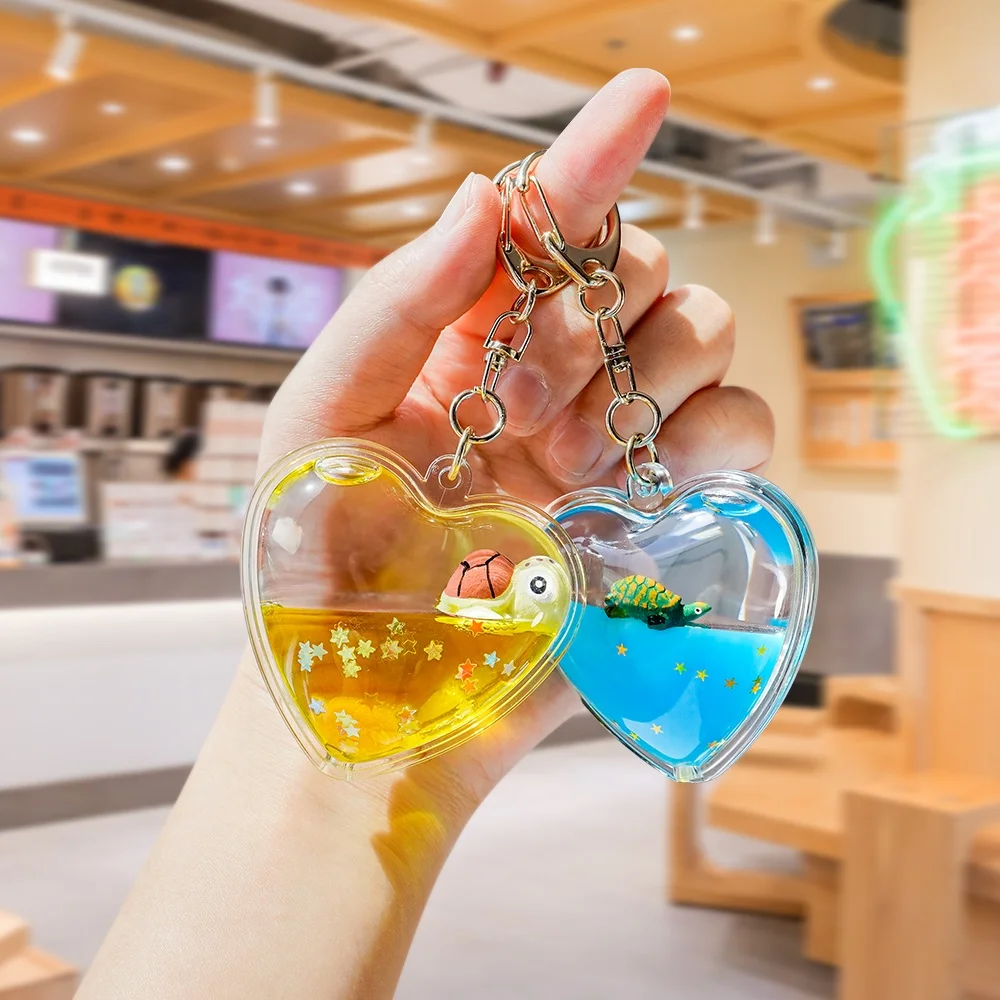 Heart Liquid Gifts Water Glitter Girls Toy Key Holder Floating Marine Lift Keyring Quicksand Wristlet Bracelet Charms Keychain