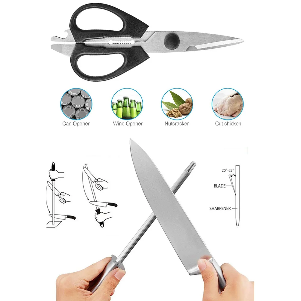 Hot sale stainless steel kitchen knife set blank with wooden block hollow handle for chef knives