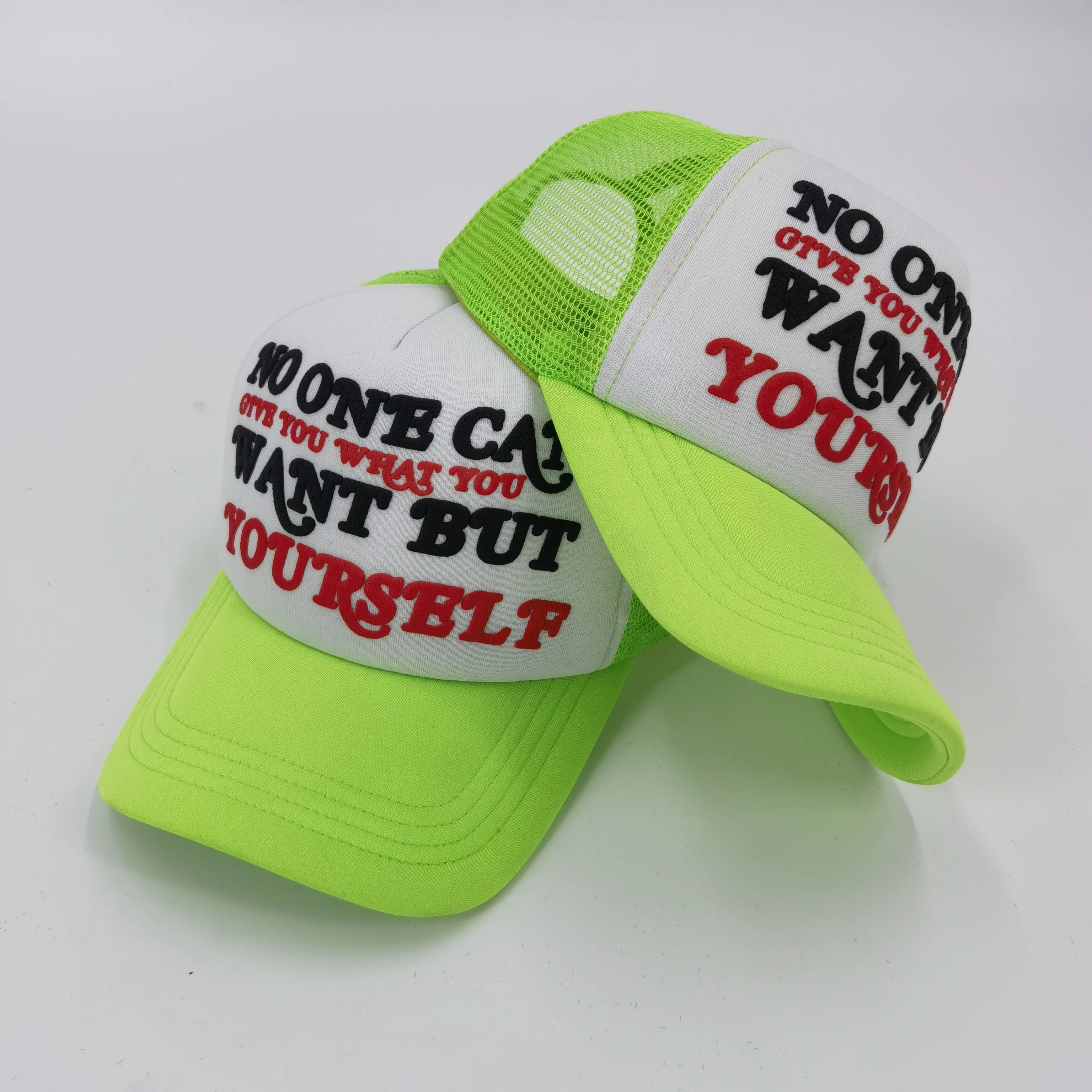 Customized 3D powder puff printing trucker hat high quality screen printing trucker caps