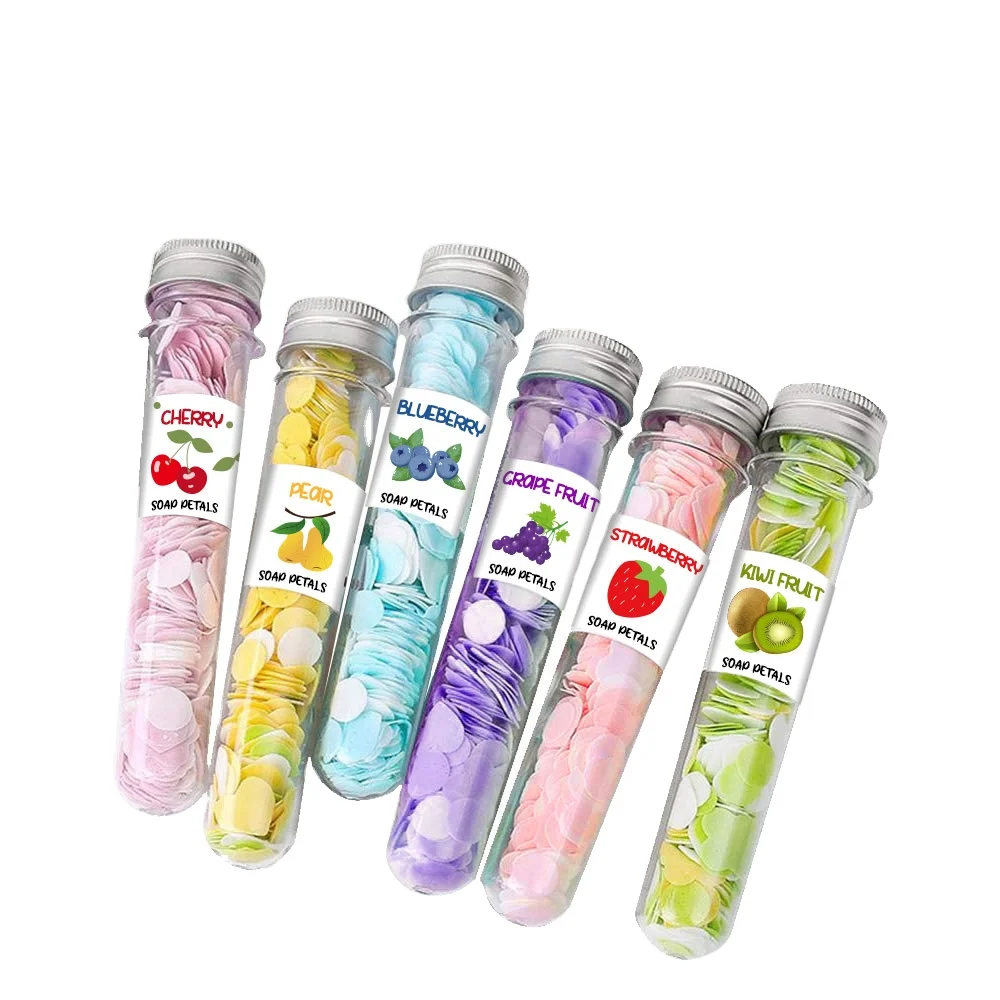 Wholesale beautiful colorful portable tube rose flower star shape soft bath paper soap travel test tube mounted paper soap