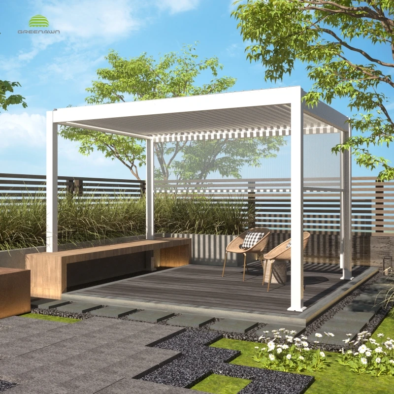 Motorized aluminium garden bioclimatic retractable opening louver roof pergolas system
