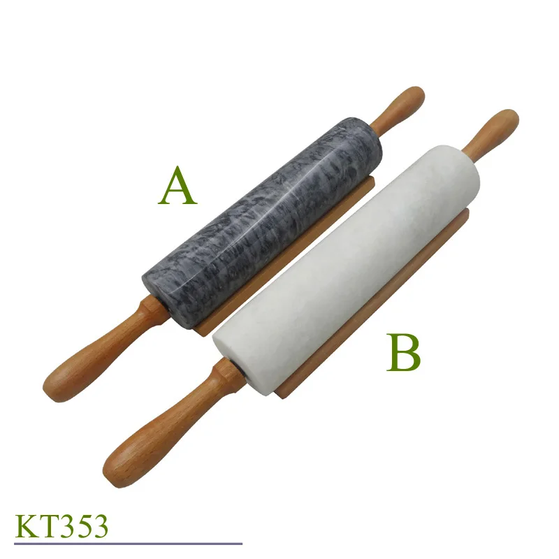 Polished Natural Marble Rolling Pin with Wooden Cradle
