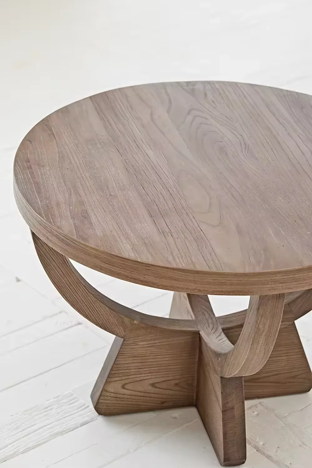Recycled Elm Wood Coffee Table with Natural-Washed Luxury Wabi Sabi Light French Style Farmhouse Furniture for Living Room