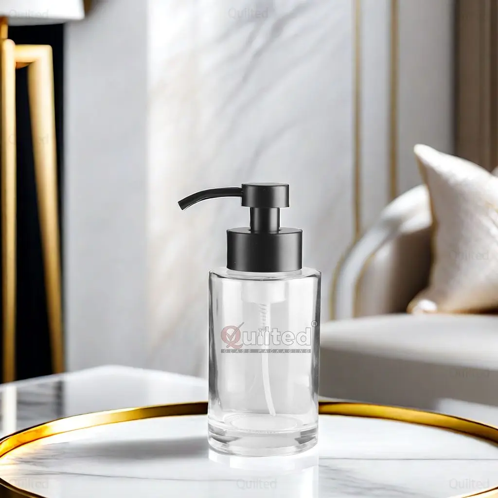 350ml Round Empty Shampoo Lotion Cosmetics Foaming Hand Soap Dispenser Glass Bottles For Bathroom