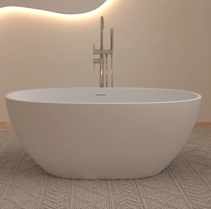 1300MM To 1800mm Custom White Matte Modern Bath Tub Bathroom Tub Artificial Stone Resin Solid Surface Freestanding Bathtub