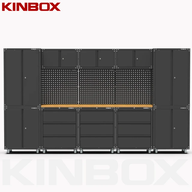 Kinbox 14pcs Garage Cabinet Storage Workbench Tool Cart Tool Trolley Workshop Metal Cabinet for Workshop