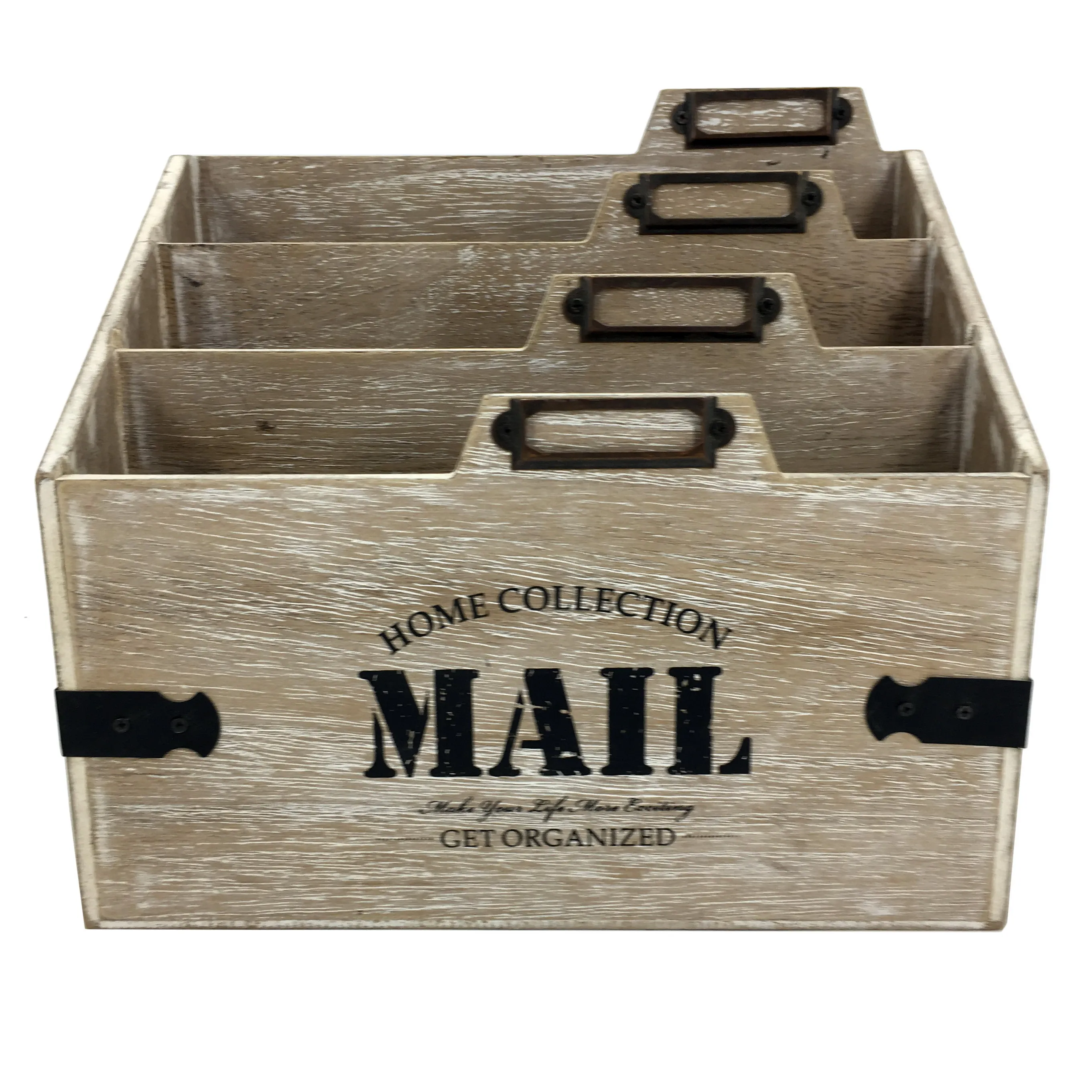 Vintage Rustic Torched Desk Organizer,Countertop Mail And Magazine Rack,Wooden File Holder For Home And Office