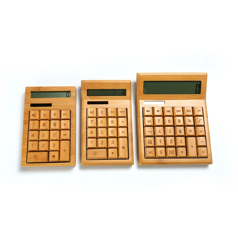 Wholesale China Factory New Design Solar 12 Digit Bamboo Material Calculator with custom logo