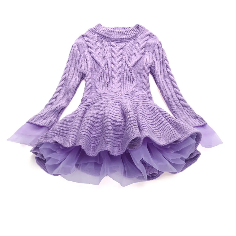 Kids New Year Clothing Christmas Party Long Sleeve Fall  Children  Girls Knitted Dress
