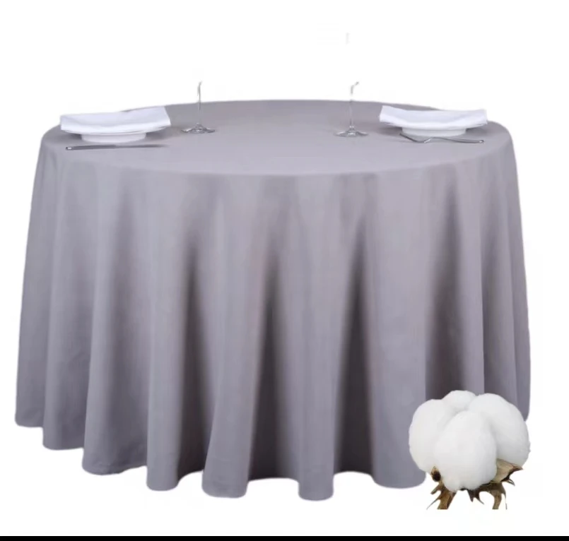 2024 cloth soft pure organic cotton feeling texture light grey ecofriendly linens seamless washable 120inch round tablecloth