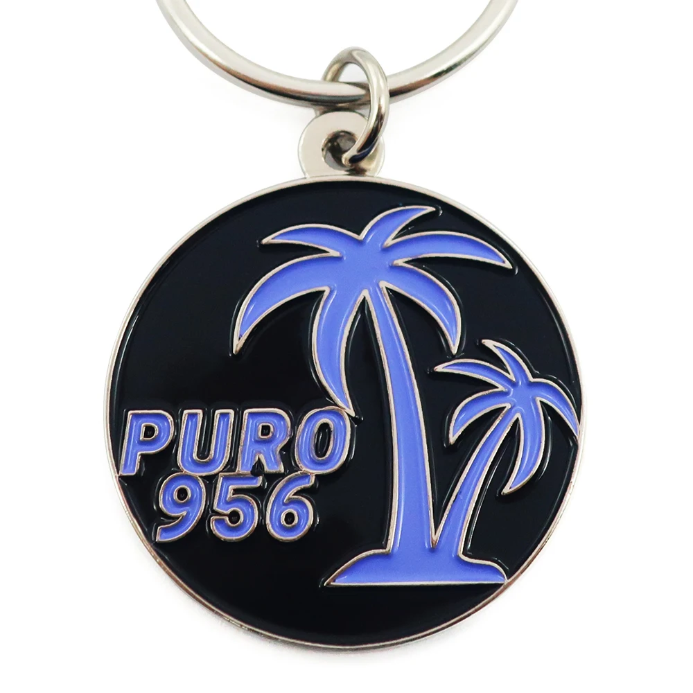 Manufacturers zinc alloy metal custom personalized round coconut tree mosaic key chain soft hard enamel keychains