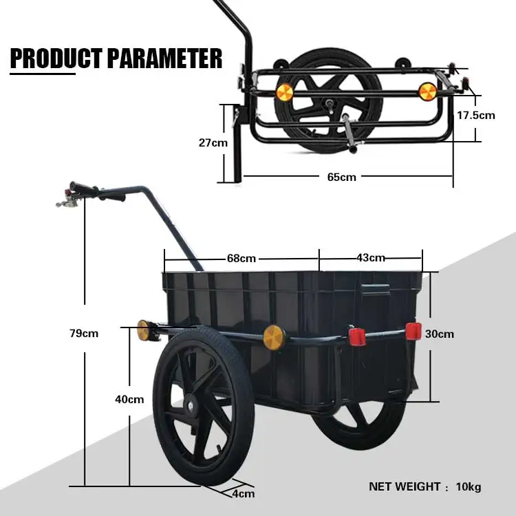 Hot Sale heavy Duty Garden Wagon Large Capacity Metal Frame Bicycle Cargo Trailer