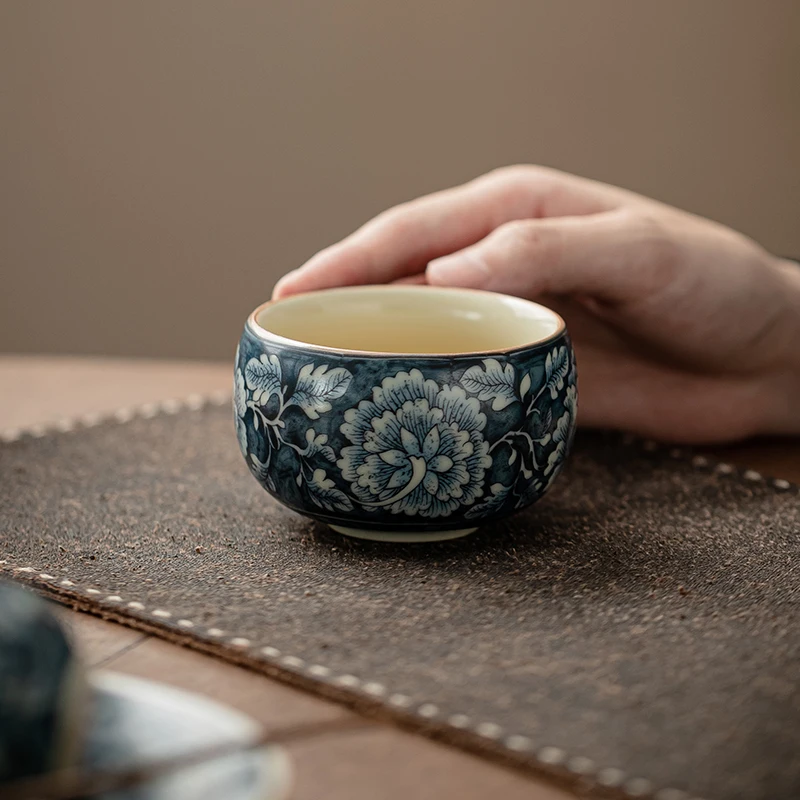 Ru Kiln Open-Handled Kung Fu Tea Set Small Porcelain Ceramic Cup with Classic Design Enjoy Taste with Included Gift Box