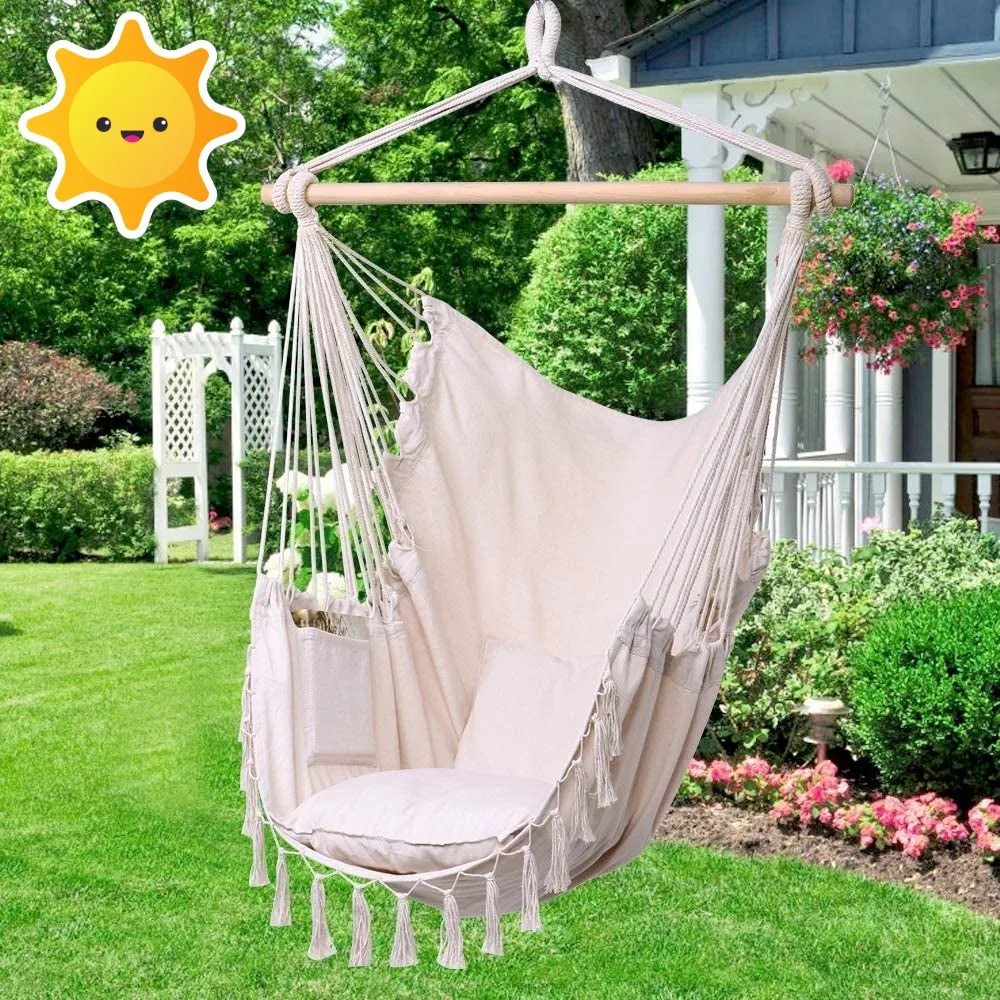 Modern Indoor&Outdoor Cotton Canvas Rope Design Beautiful Tassel Macrame Swing Chair Hammock With