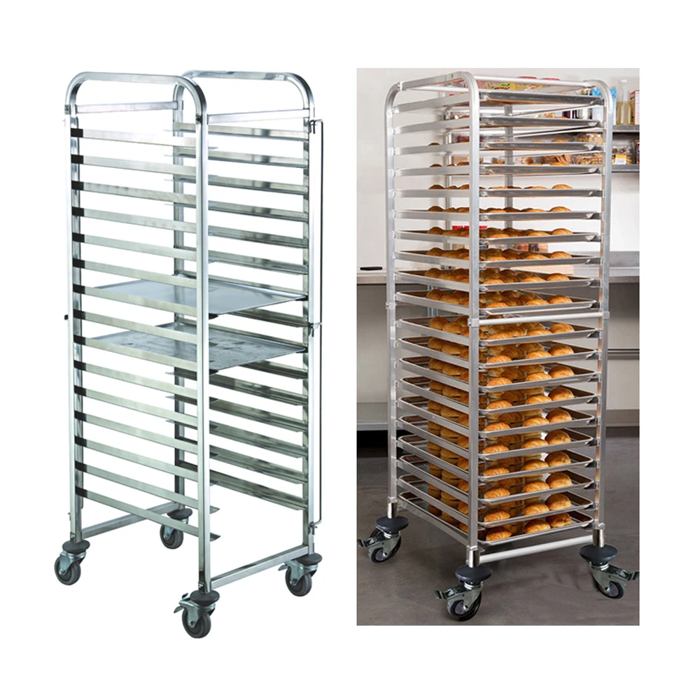 Hot Sale 16 Pan Multi-Functional Stainless Steel Basket Rack Bakery Food Trolley
