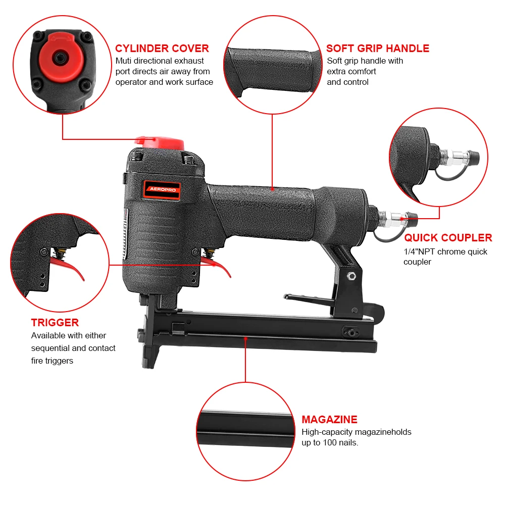 AEROPRO 1022J Professional Brad Air Nail Gun High Quality Pneumatic Nailer for Furniture Decoration Wide Crown Stapler