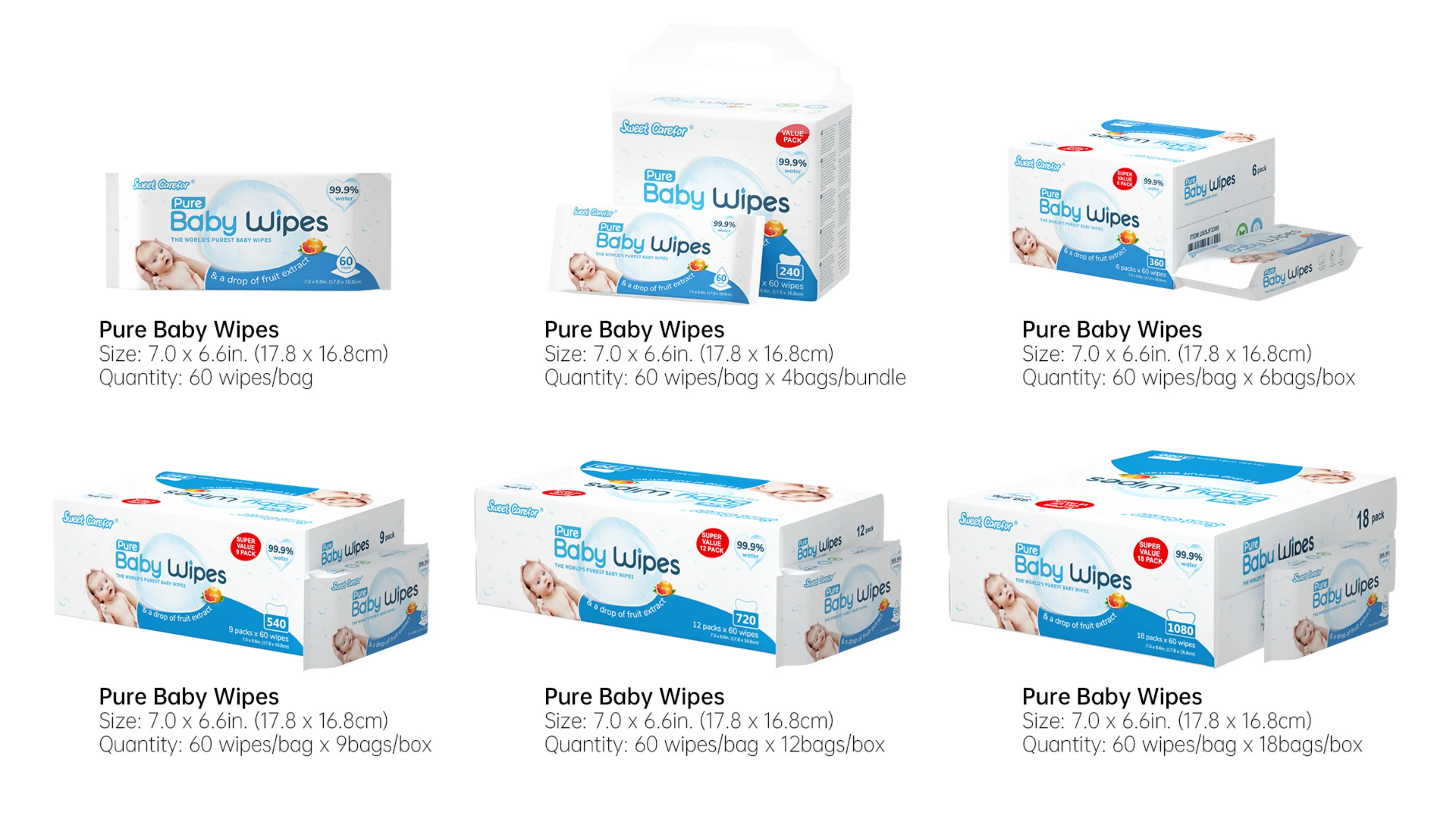 Water Wipes Sweet Carefor Baby cleaning wipe 99.9% water sensitive skin non-addictive Exclusive Formu
