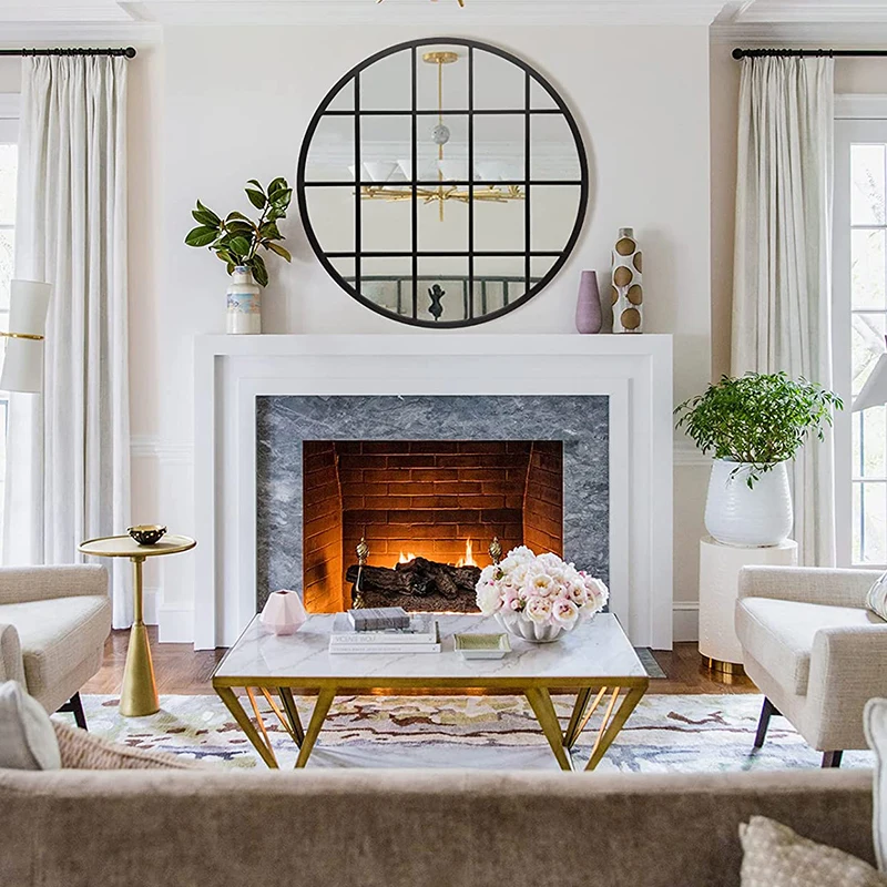 Mirror Glass and Window Grill Design Round Metal Frame Mirror Window