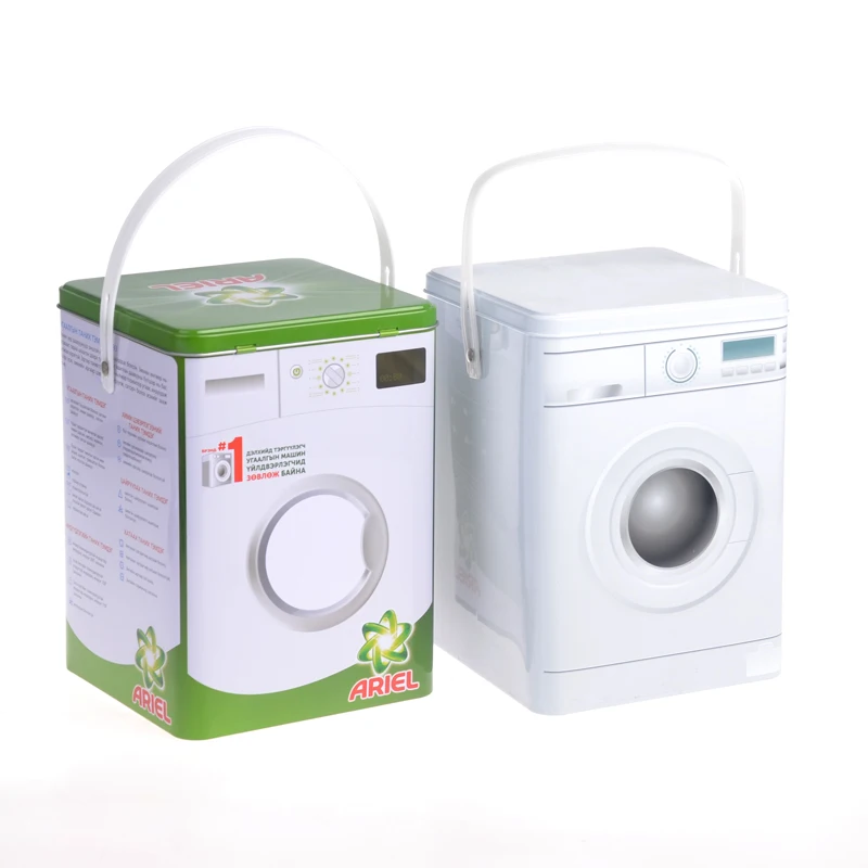 Laundry washing powder metal tin box packaging detergent tin container with plastic handle
