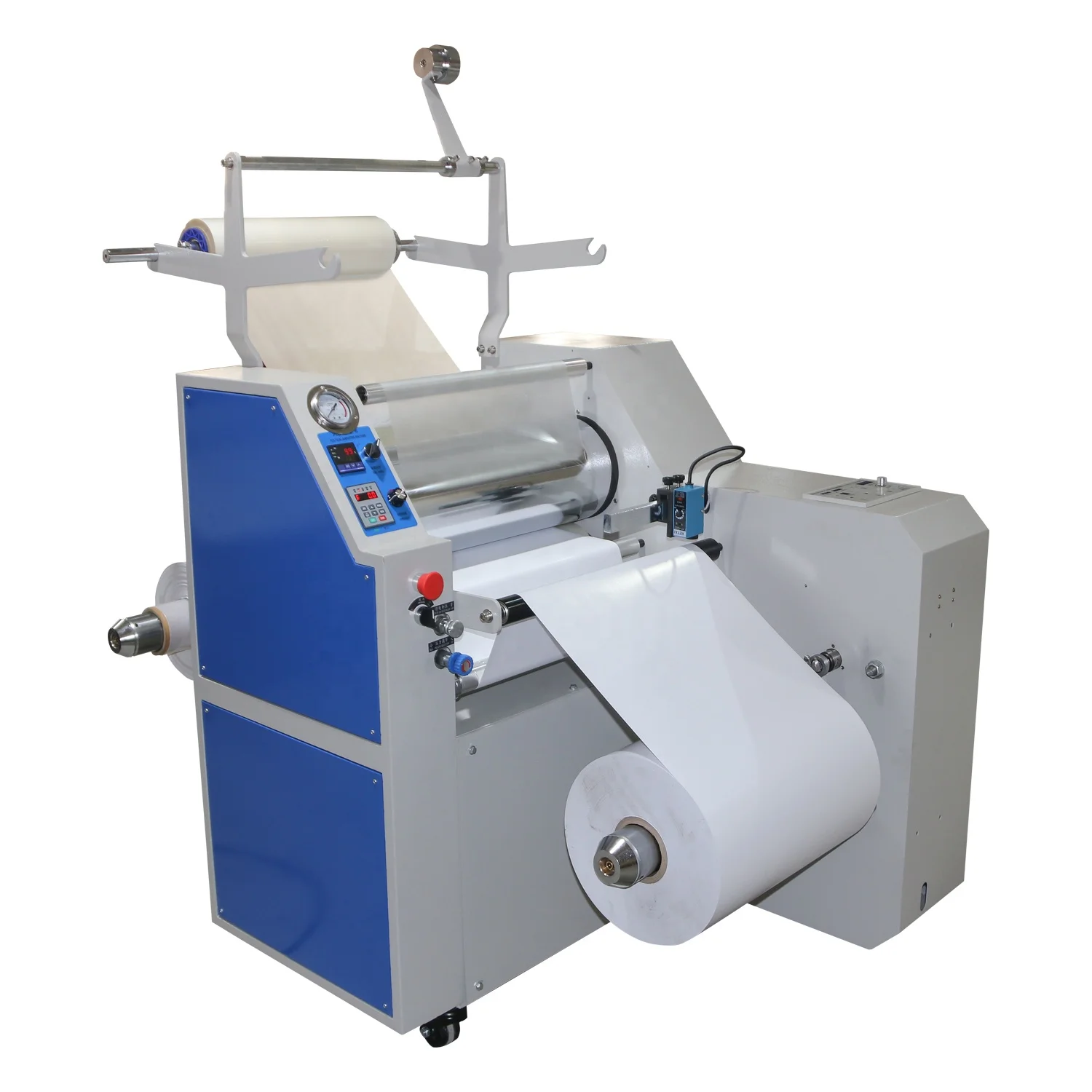 QK-FM720J Hydraulic 720mm oil heat constant temperature paper BOPP film roll to roll laminating machine with correction function