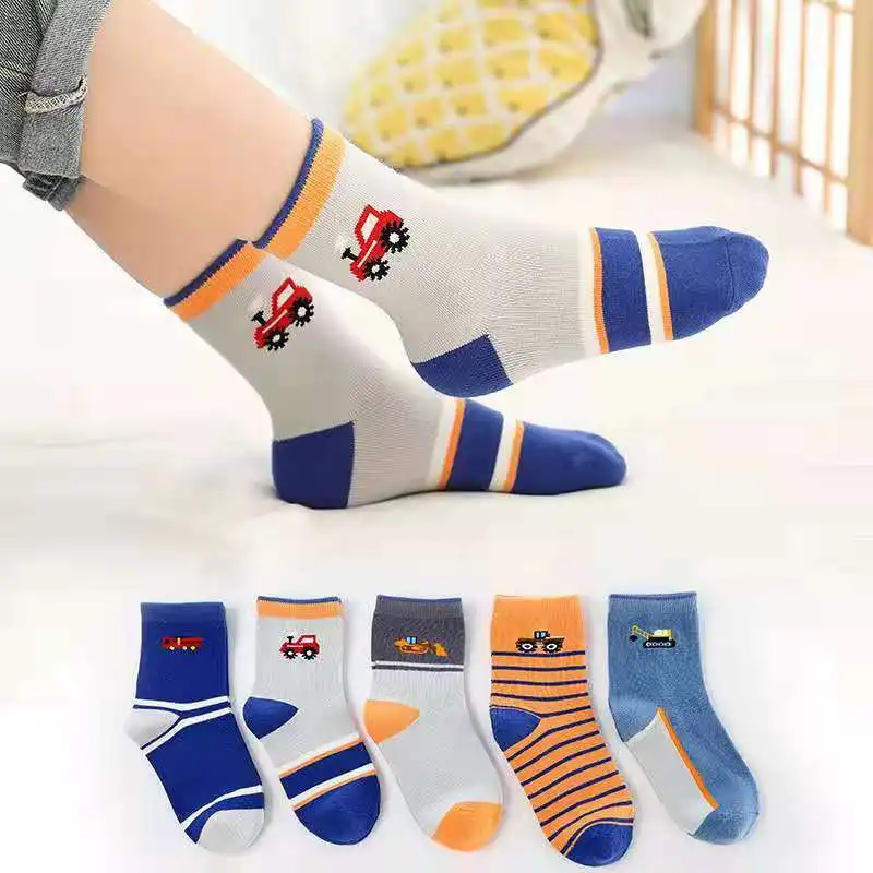 
Amazon Funny Boys socks Cartoon Truck and Strips Kids Socks 5 Pairs Children Cute Ankle Socks 