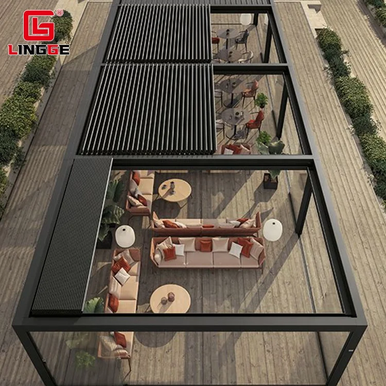 Outdoor Garden Sunroom Aluminium Fully foldable Pergola Aluminium Louvre Bioclimatic Pergola Outdoor Pergola
