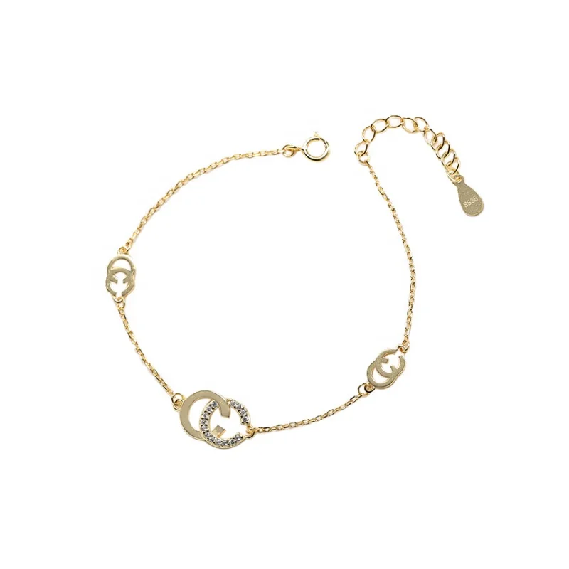 Customized Personality Letter C Gold Plating Crystal Bracelets For Women S925 Sterling Silver Bracelet