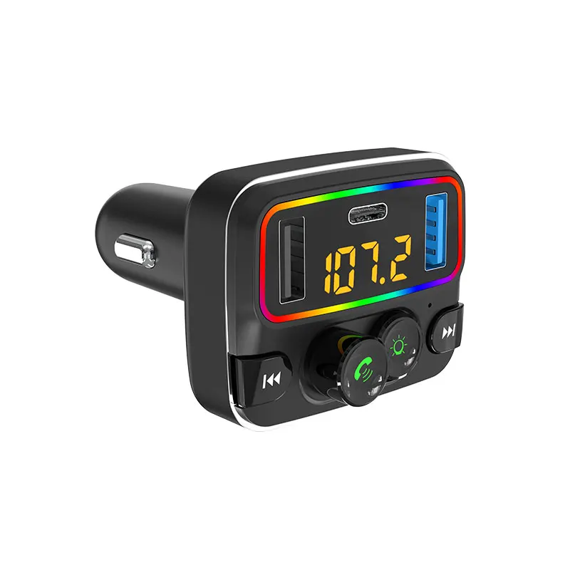 Car Bt 5.0 Fm Transmitter Pd Type-c Dual Usb 3.1a Fast Charging Colorful Led Light Quick Charger Wireless Mp3 Player
