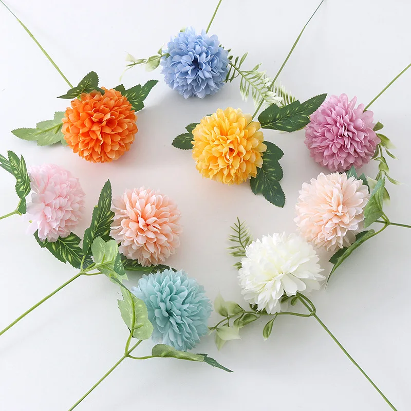 Hot Sale Cheap Single Stem Silk Ball Chrysanthemum Artificial Dandelion Flowers