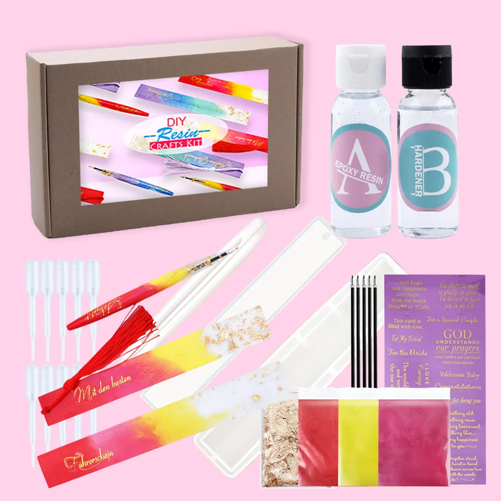 TIMESRUI Resin Bookmarks Making Kit With Silicone Molds Crystal Clear Epoxy Resin Pen Making Kit for Beginners DIY Bookmarks