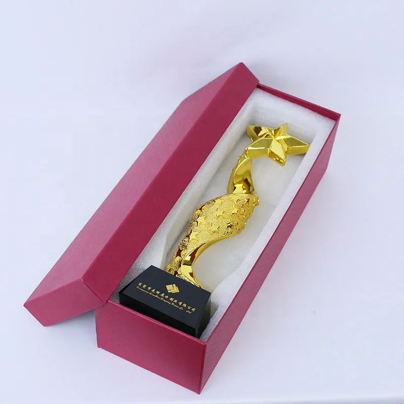 High End Custom Resin Crystal Star Trophy Electroplated Metal Gold Crystalstar Awards For Annual Meetings Gifts Souvenir Gift